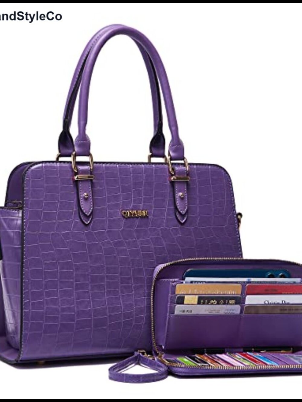 Synthetic Leather Satchel Handbag Wallet Set Shoulder Tote Purse